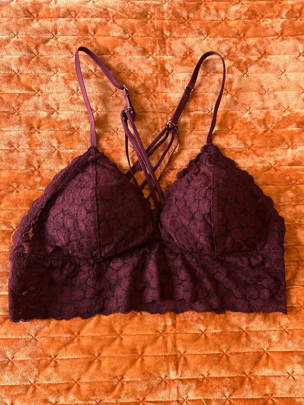Aerie Lace Strappy Bralette in Deep Wine
